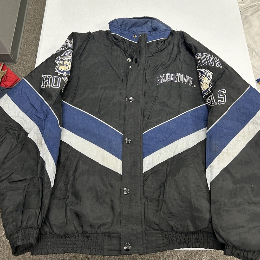 Starter Georgetown Hoyas Jacket Mens M Black Blue Vintage Puffer Quilted NCAA